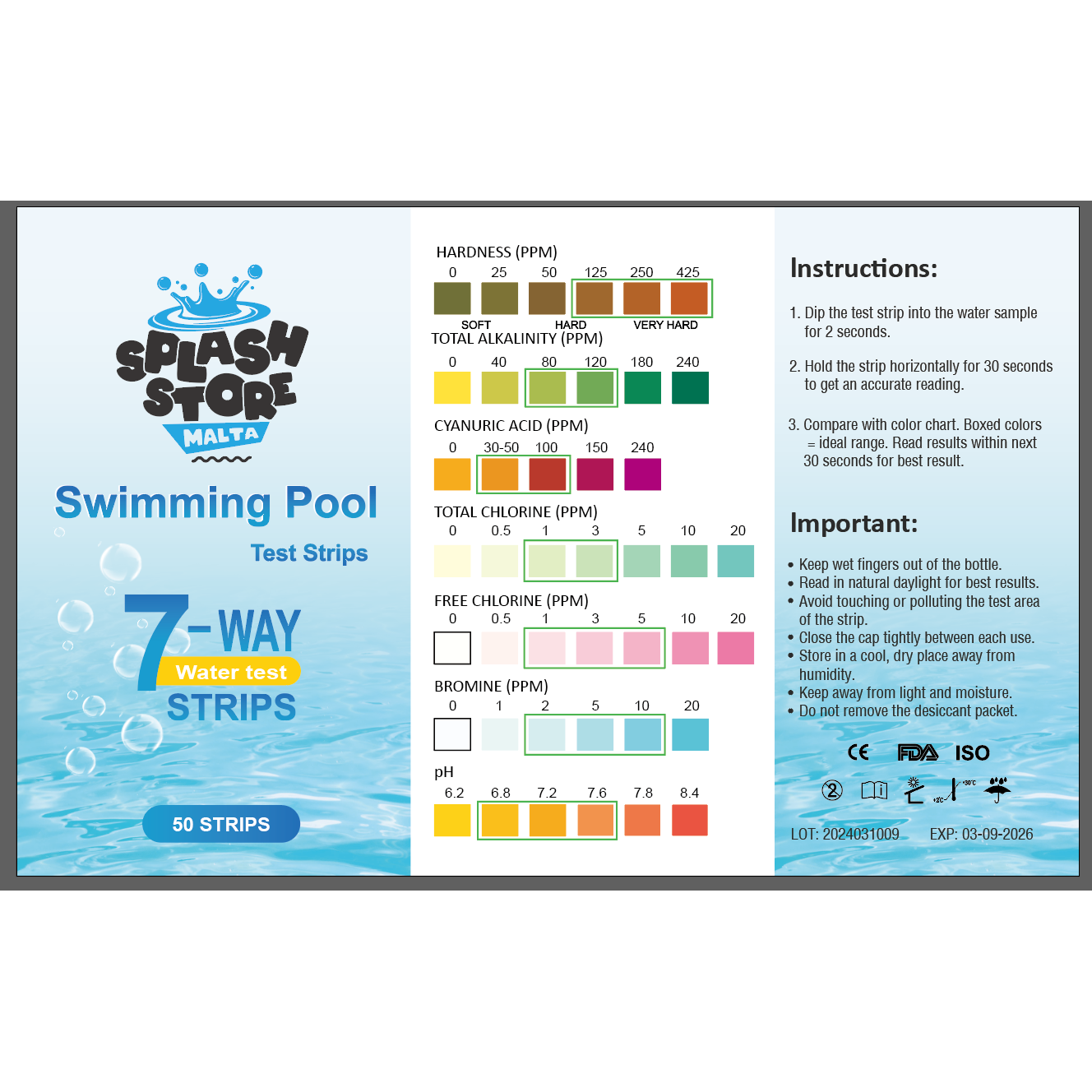 Chlorine Test Strips 7 in 1