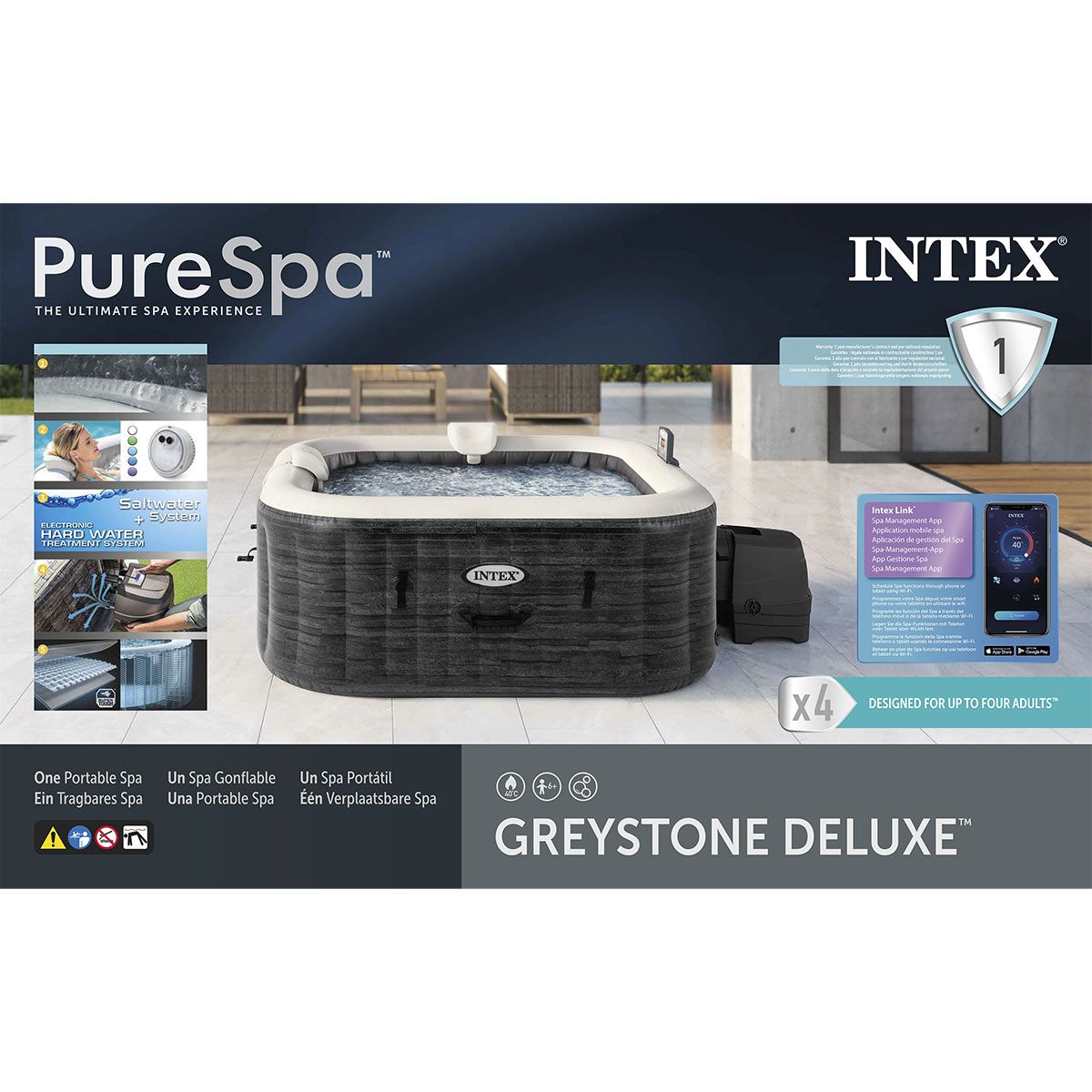 Intex Greystone Deluxe Square Hot Tub - 4 person